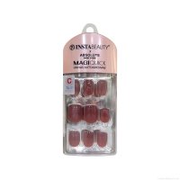 Unhas Postiças Curta Autocolante Quadrada Pintada Absolute New York Magiquick Marsala Red 24 Unidades