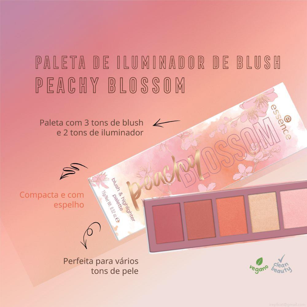 Paleta de Blush e Iluminador em Pó Essence Peachy Blossom 5 Shades